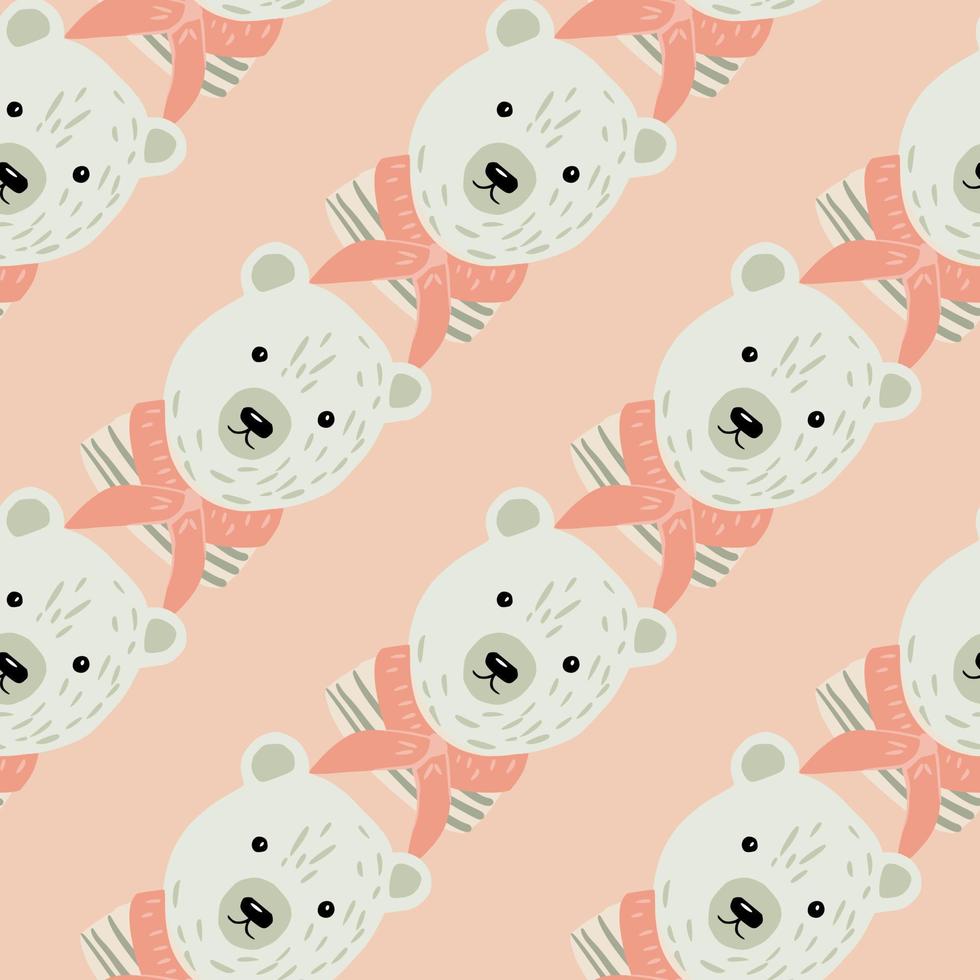 Pastel palette seamless pattern with grey cute bear shapes print. Light pink background. Doodle style. vector