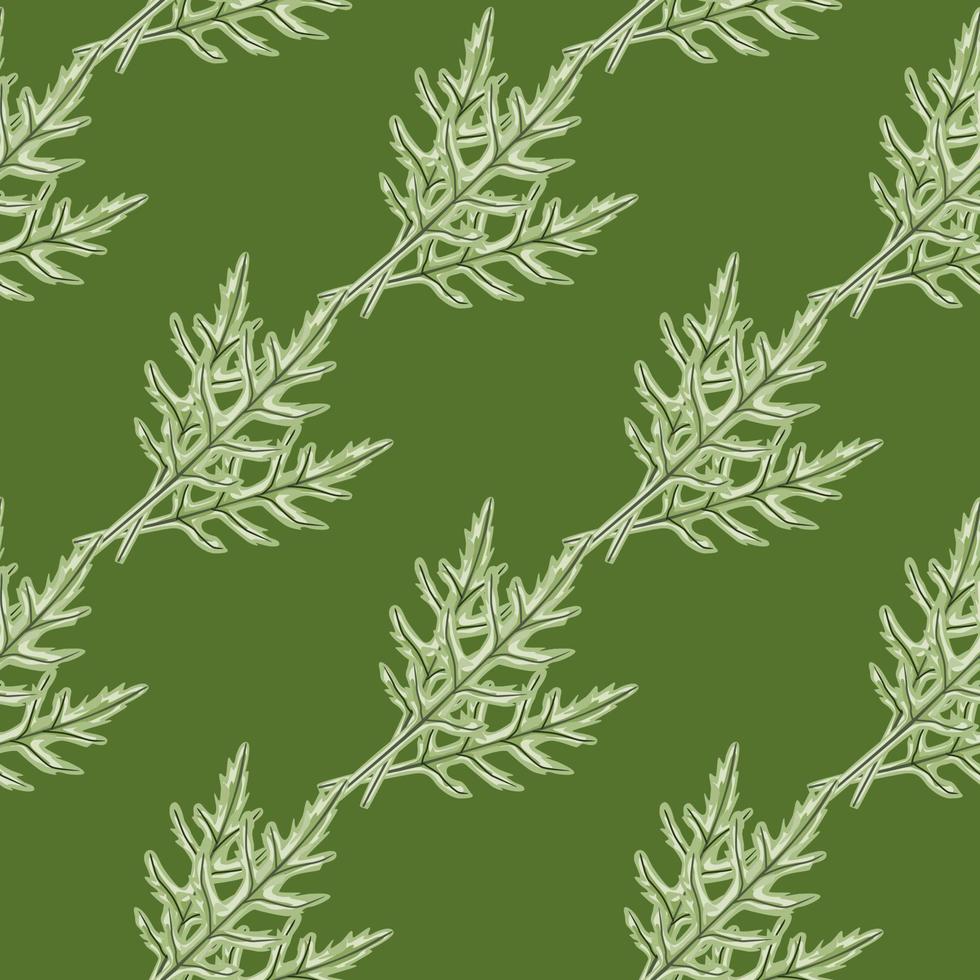 Ensalada de rúcula de manojo de patrones sin fisuras sobre fondo verde. adorno simple con lechuga. vector