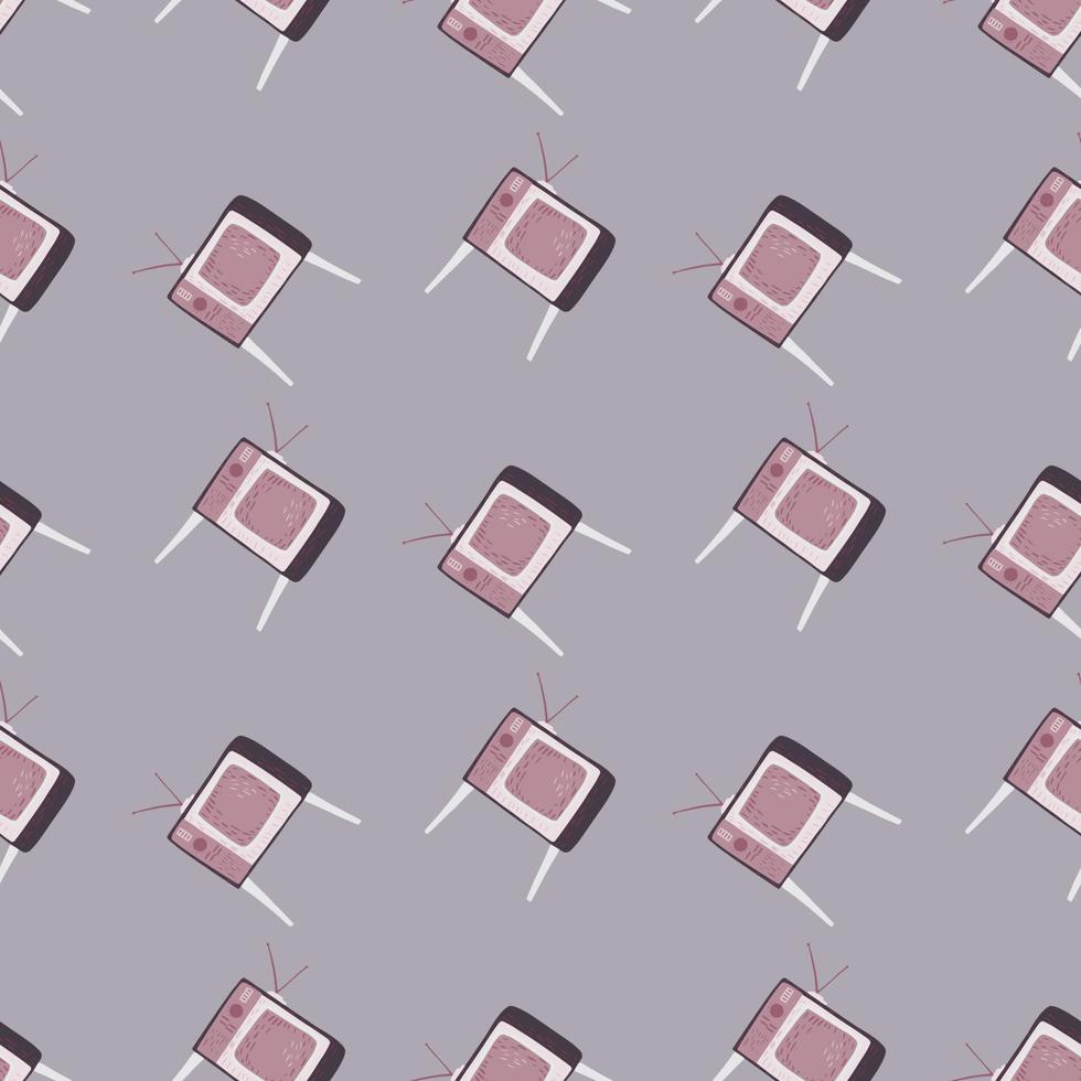 Abstract television seamless pattern with little vintage tv ornament. Lilac background. vector