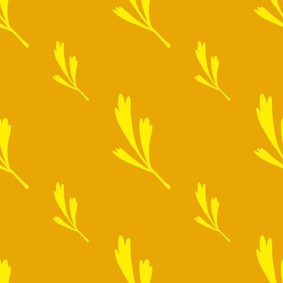 Botany yellow leaves seamless pattern in minimalistic style. Orange background. Greenery abstract print. vector