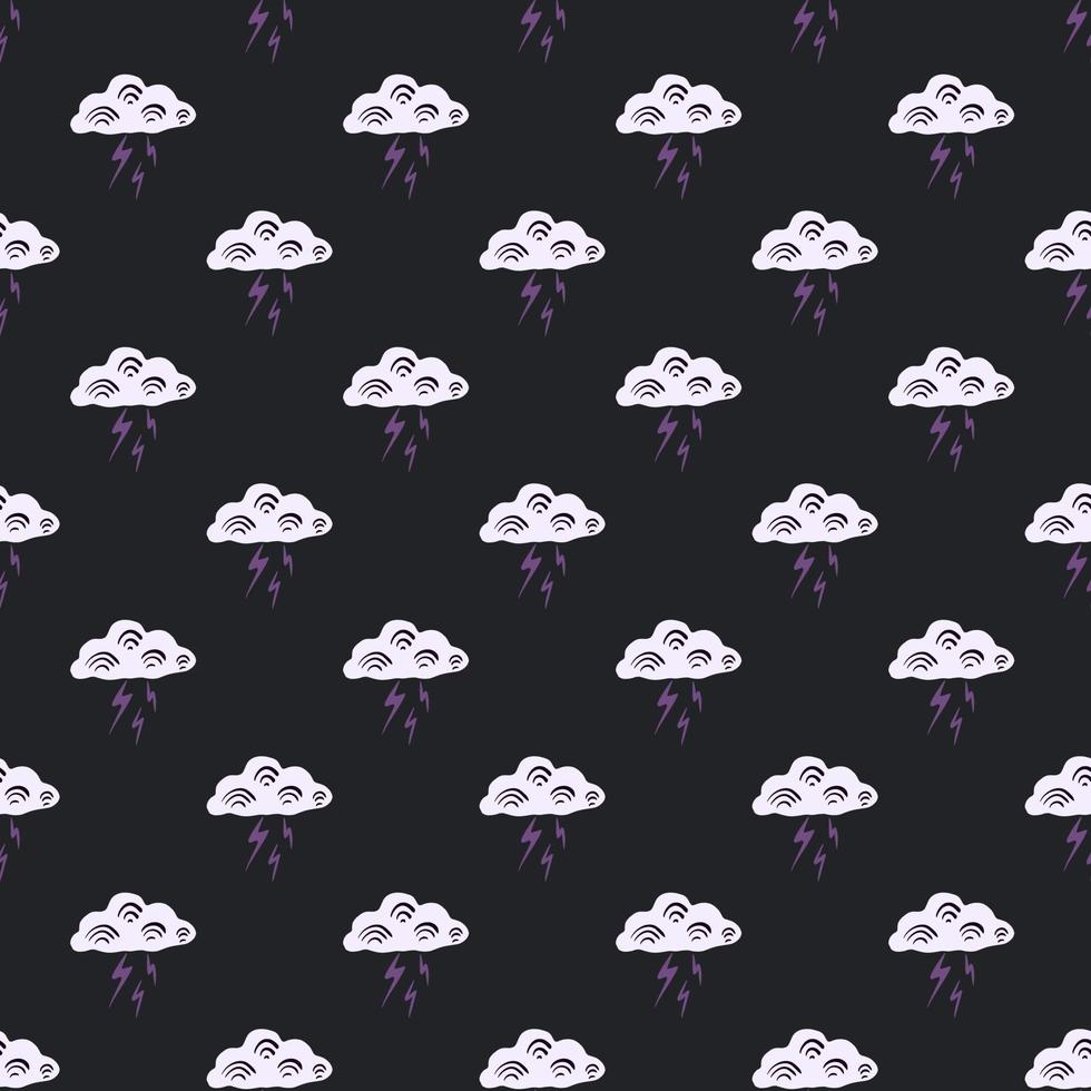 Clouds with lightning of seamless pattern. Cute hand drawn background. vector