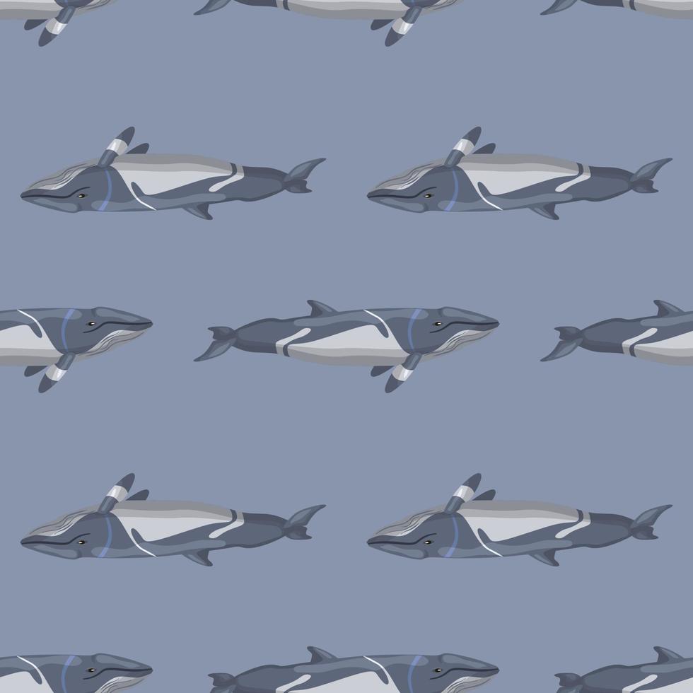 Seamless pattern lesser rorqual on gray background. Template of cartoon character of ocean for fabric. vector