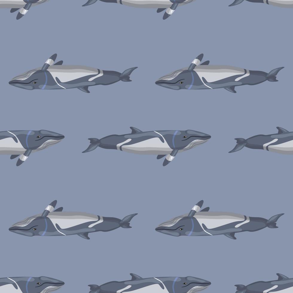 Seamless pattern lesser rorqual on gray background. Template of cartoon character of ocean for fabric. vector