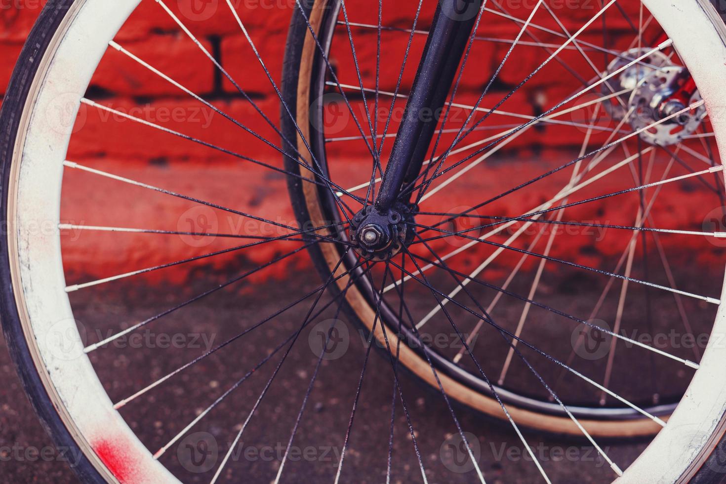close-up of a vintage bicycle wheel photo