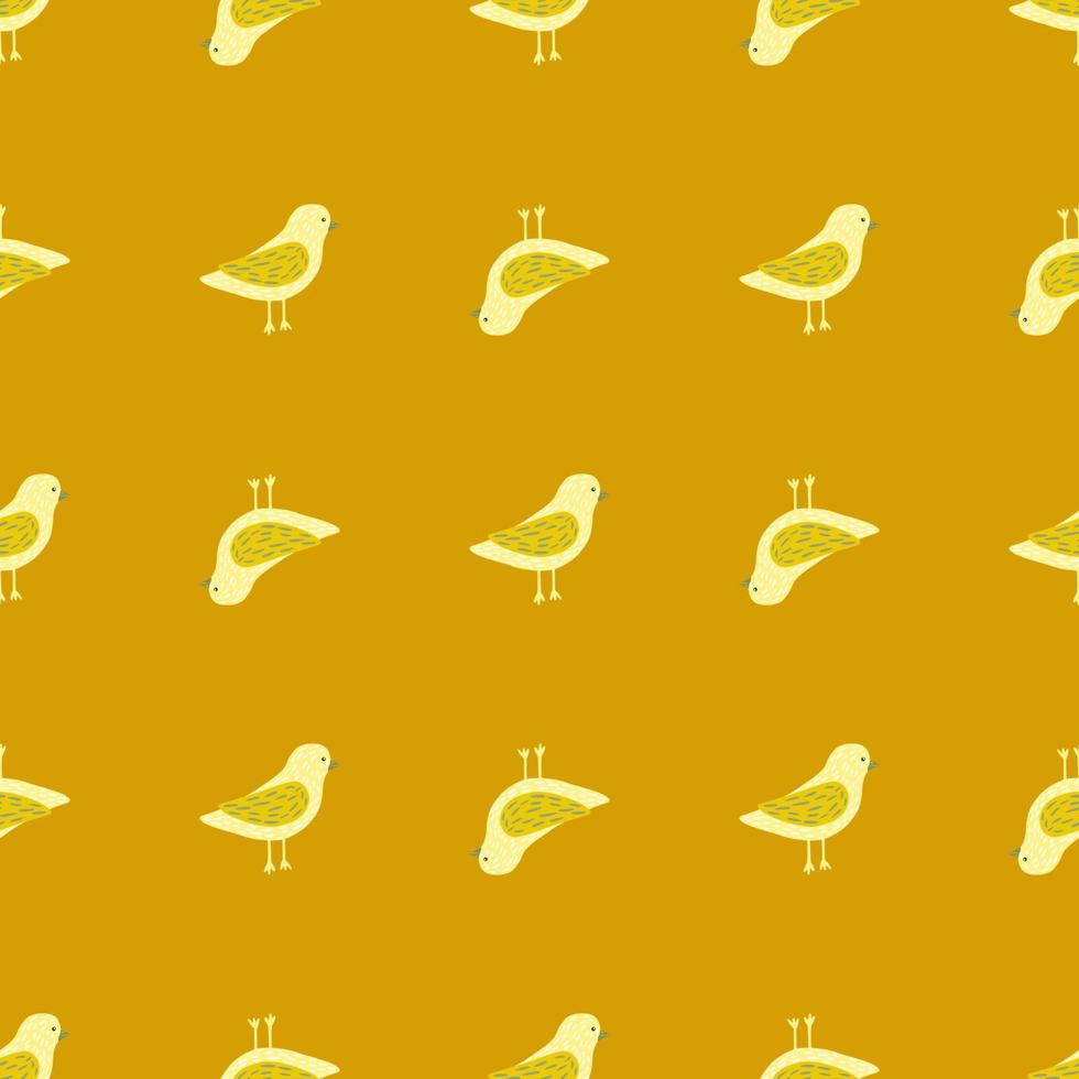 Doodle dove bird seamless pattern in hand drawn simple stylistic. Ocher background. vector