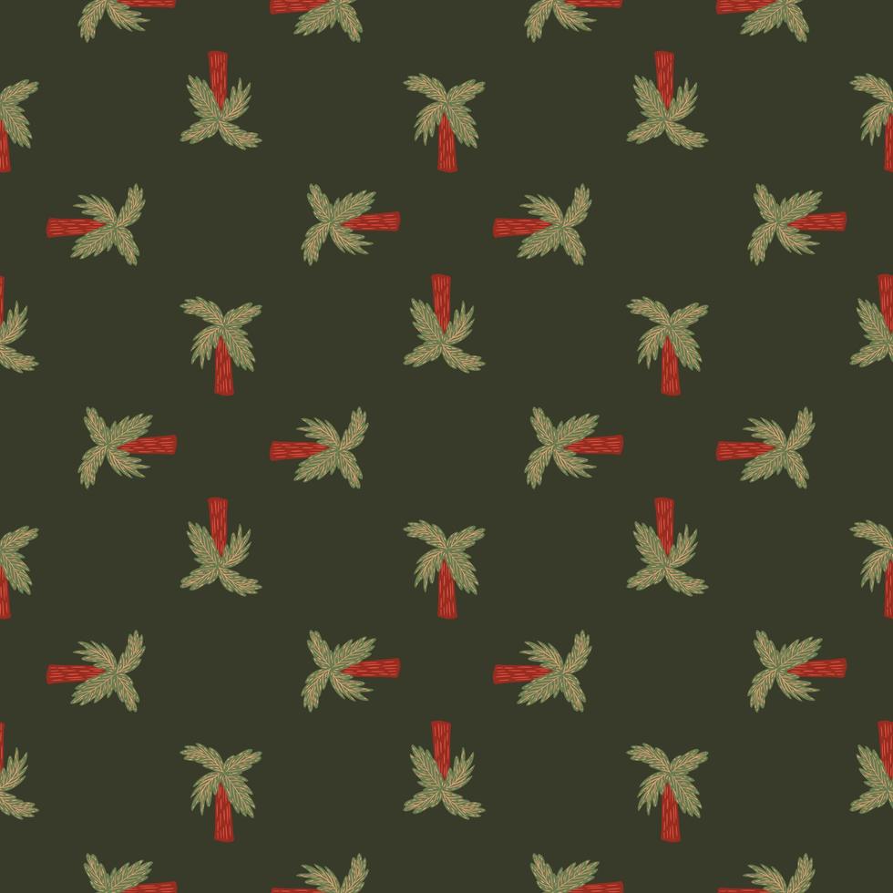 Geometric abstract nature seamless pattern with simple palm tree silhouetes. Green olive background. vector