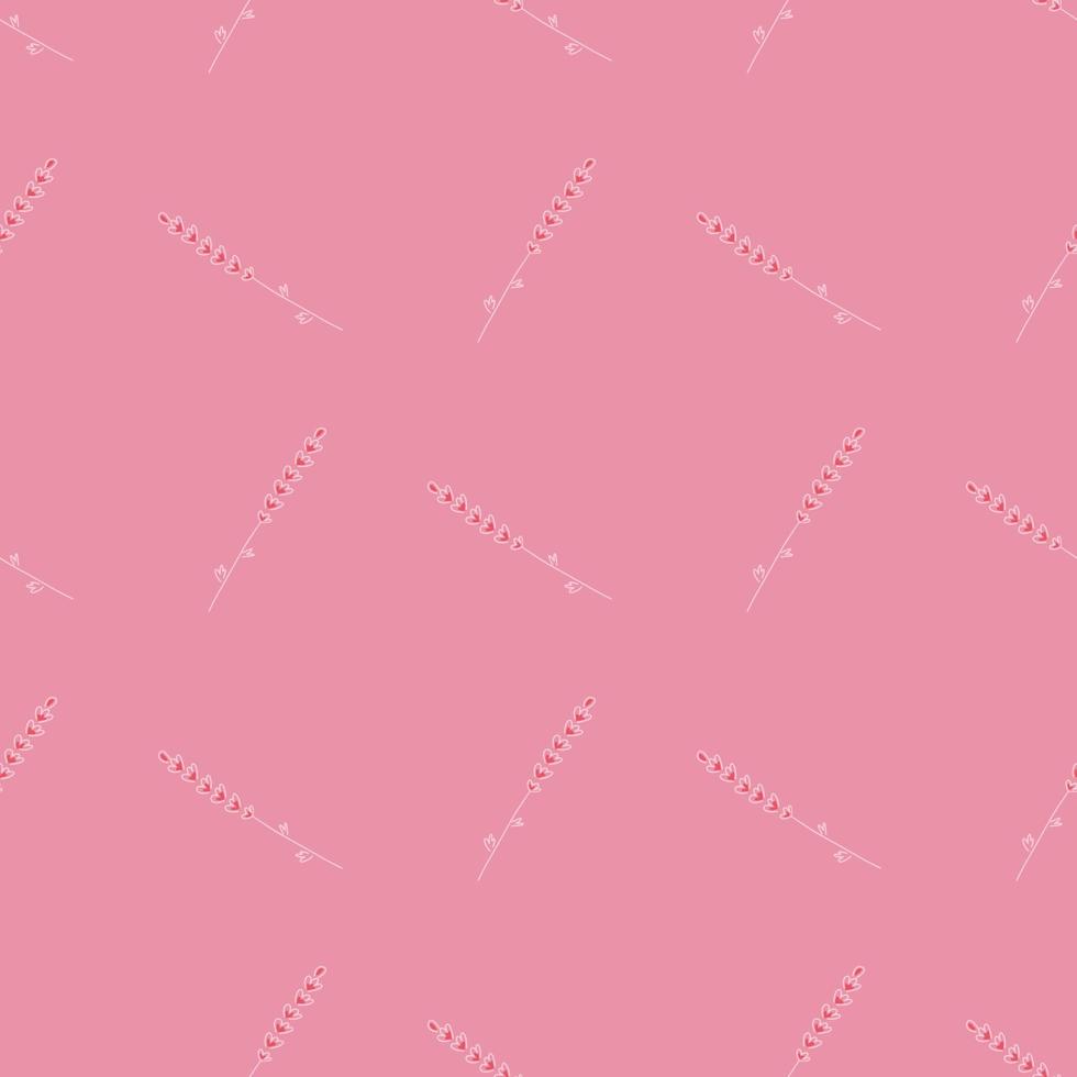 Seamless natural pattern with geometric lavender outline ornament. Bright pink background. Hand drawn print. vector