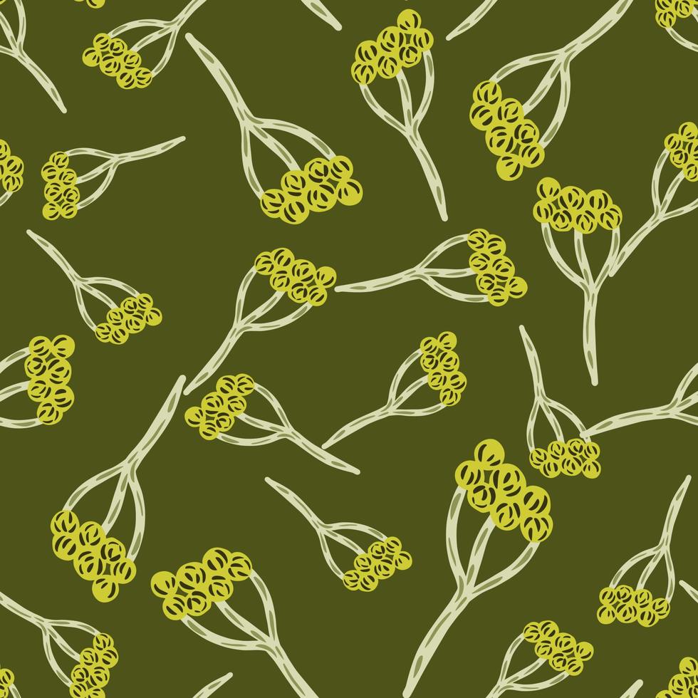Organic floral seamless pattern with random yarrow elements. Green background. Nature backdrop. vector