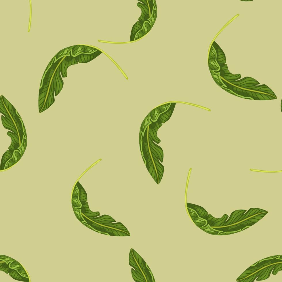 Random green tropical leaves ornament seamless doodle pattern. Beige background. Nature print. vector