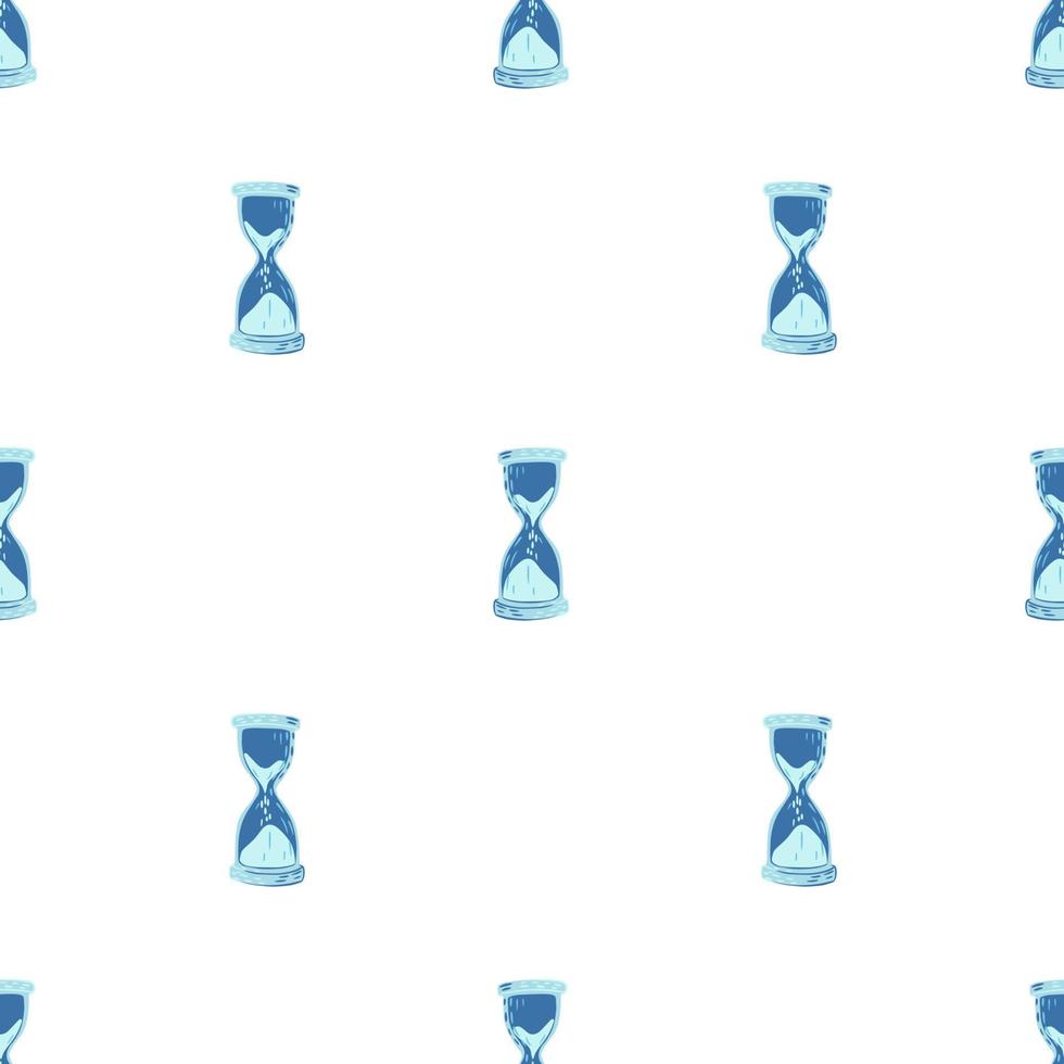 Isolated seamless hourglass clock pattern. Hand drawn doodle ornament. Retro blue elements. vector