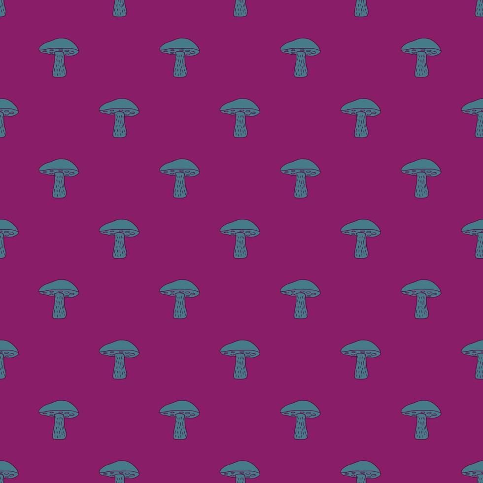 Abstract style seamless pattern with doodle blue Leccinum scabrum mushroom print. Bright pink background. vector