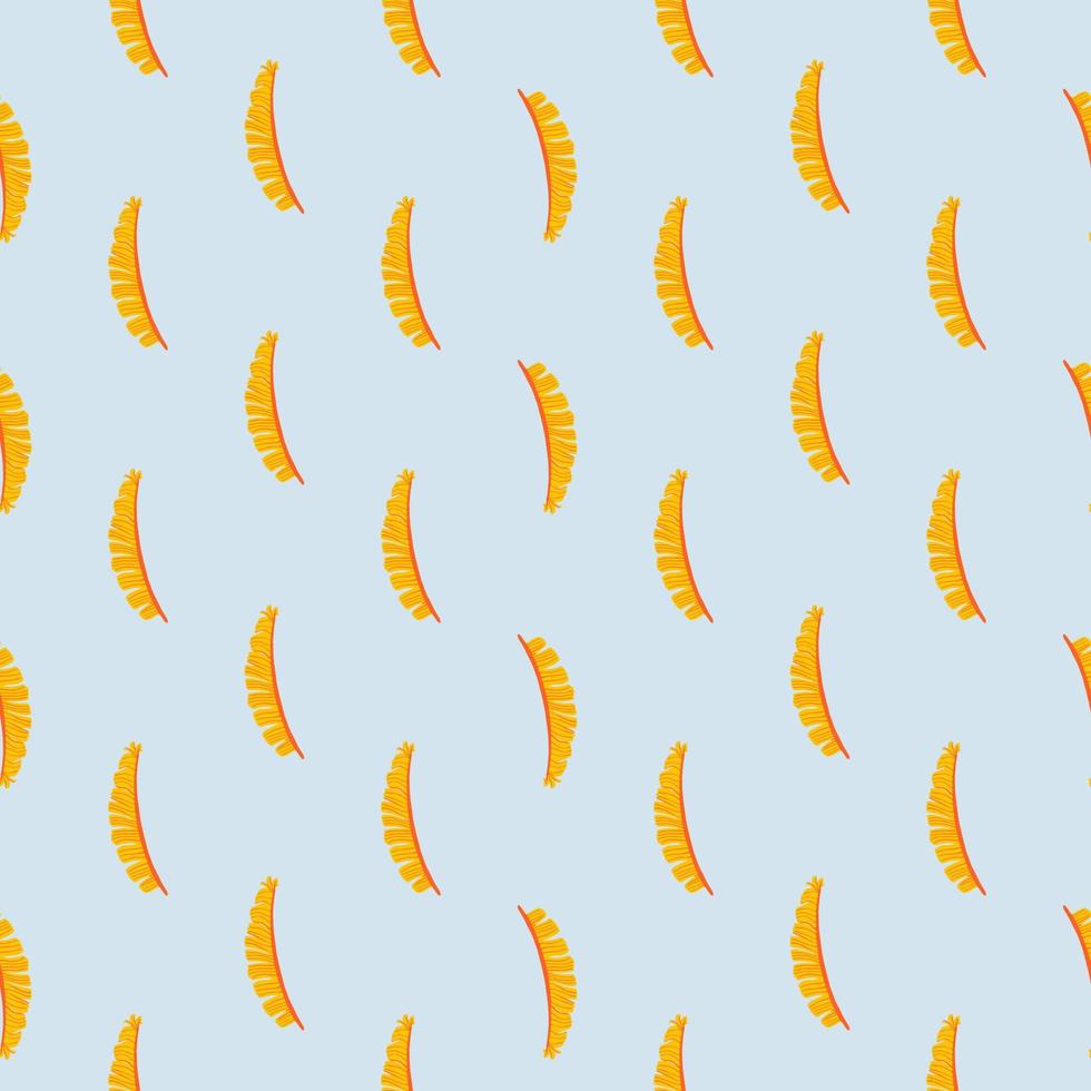 Abstract botanic seamless pattern with tropical bright orange fern lead shapes. Light blue background. vector