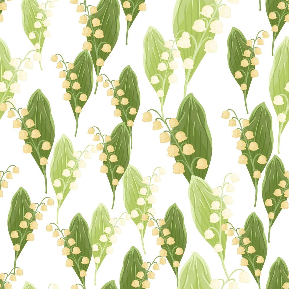Isolated vintage seamless pattern with random lily of the valley flowers elements. White background. vector