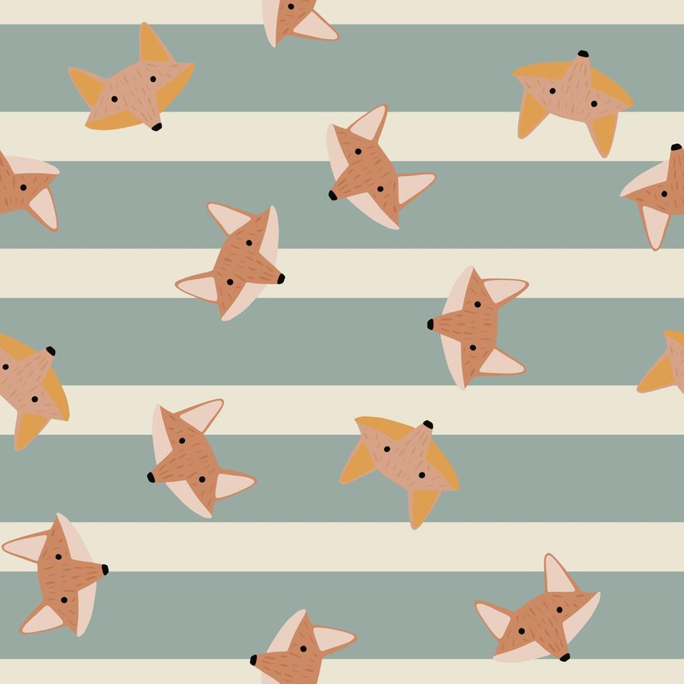 Fox pattern seamless in freehand style. Head animals on colorful background. Vector illustration for textile.