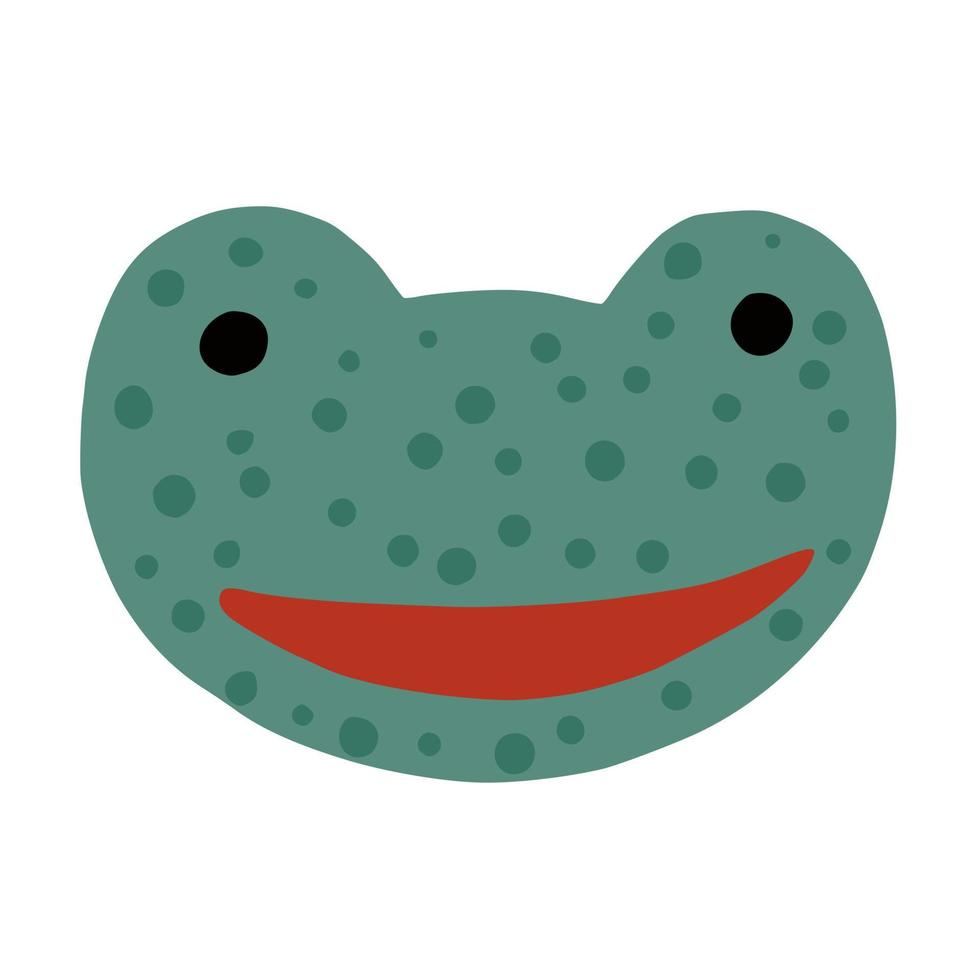 Face character frog isolated on white background. Cute water cartoon character green color in doodle style. vector