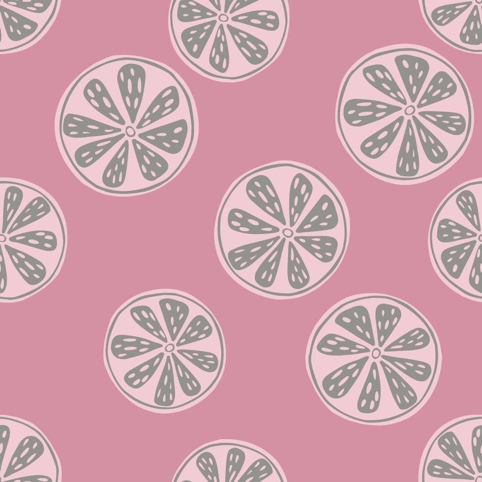 Decorative seamless pattern with random decorative orange slices elements. Pink background. vector