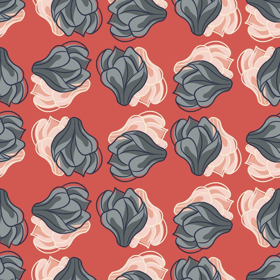 Grey and white decorative magnolia flowers seamless pattern. Pink background. Hand drawn print. vector