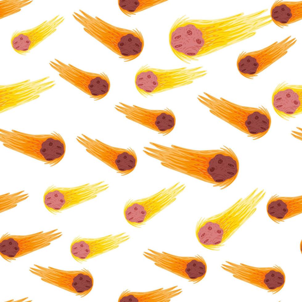 Meteor shower seamless pattern. Hand drawn comets fly background. vector