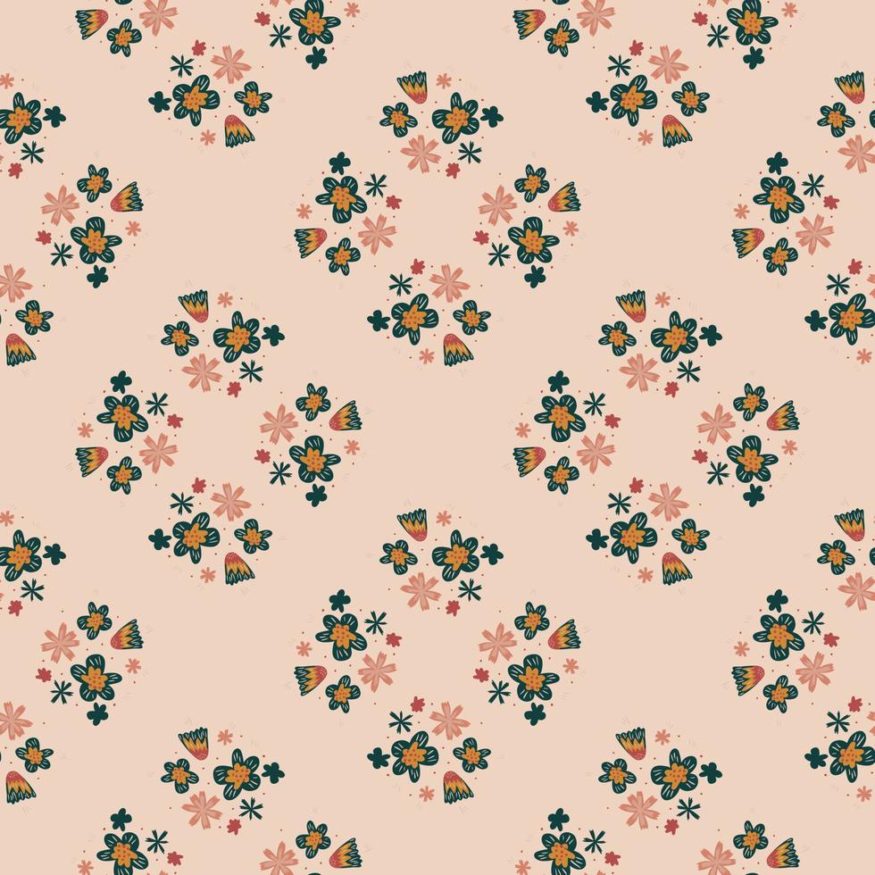 Tender seamless pattern with hand drawn cute flower elements on pink background. vector