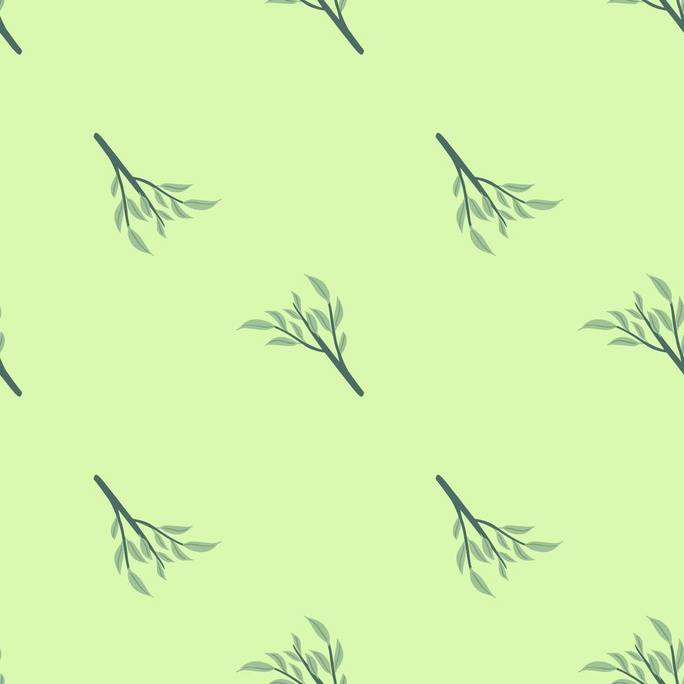 Minimalistic seamless pattern with green leaves branches silhouettes print. Pastel background. Art print. vector