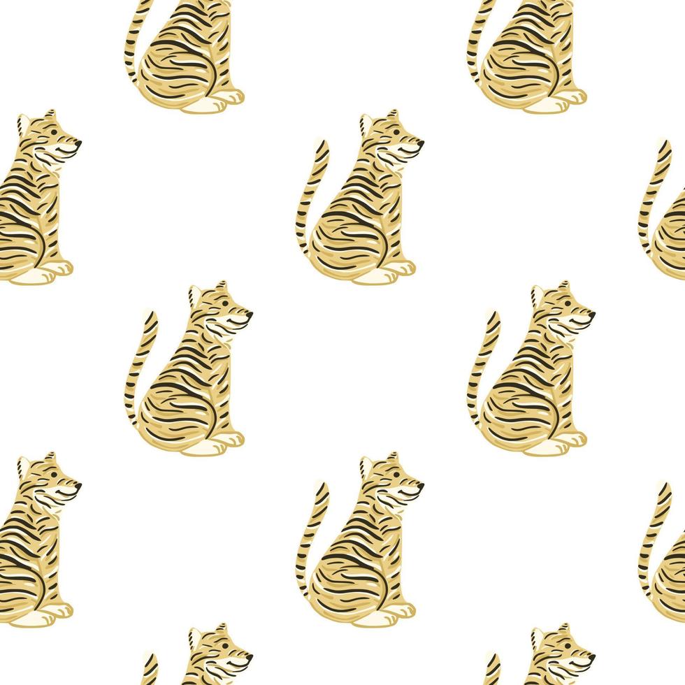 Isolated seamless pattern with hand drawn orange tiger print. White background. Animal backdrop. vector
