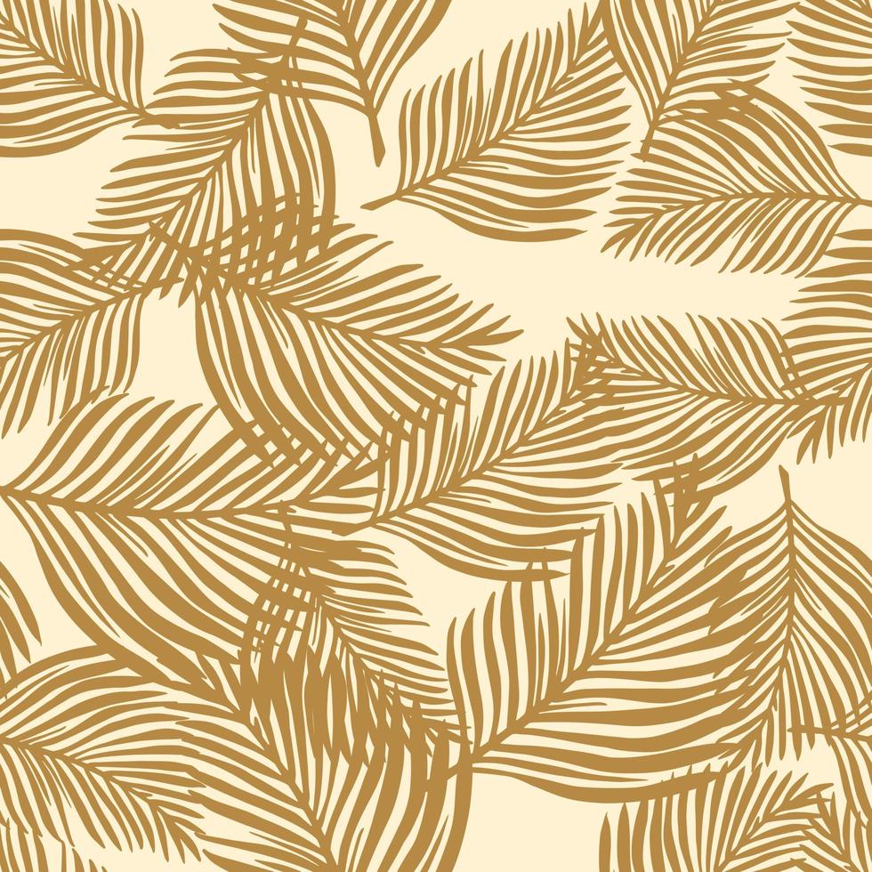 Random exotic nature seamless pattern with beige fern leaves ornament. Hand drawn tropic print. vector