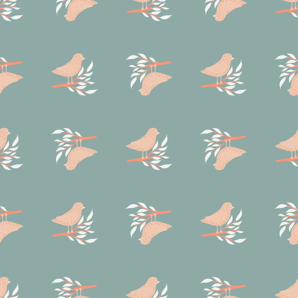 zoológico decorativo de patrones sin fisuras con formas de pájaros simples de color rosa pastel. fondo azul pastel. vector