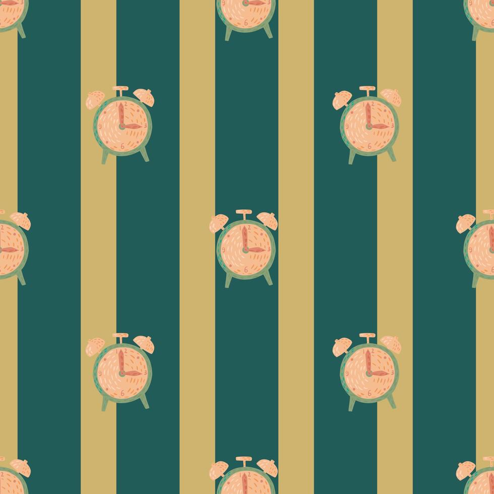 Pink tones alarm clock seamless pattern in gand drawn simple style