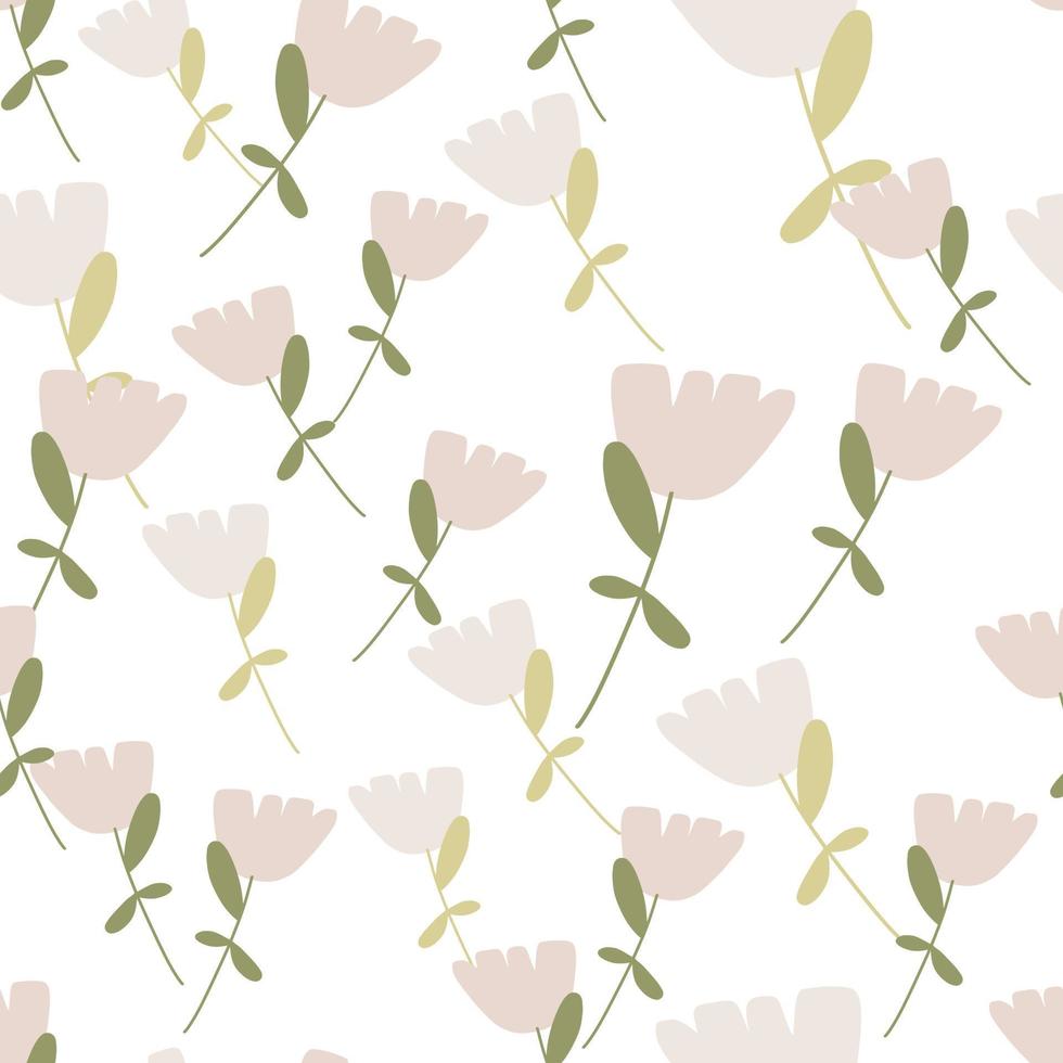 Isolated seamless pattern with random pink flowers shapes print. White background. Tender print. vector