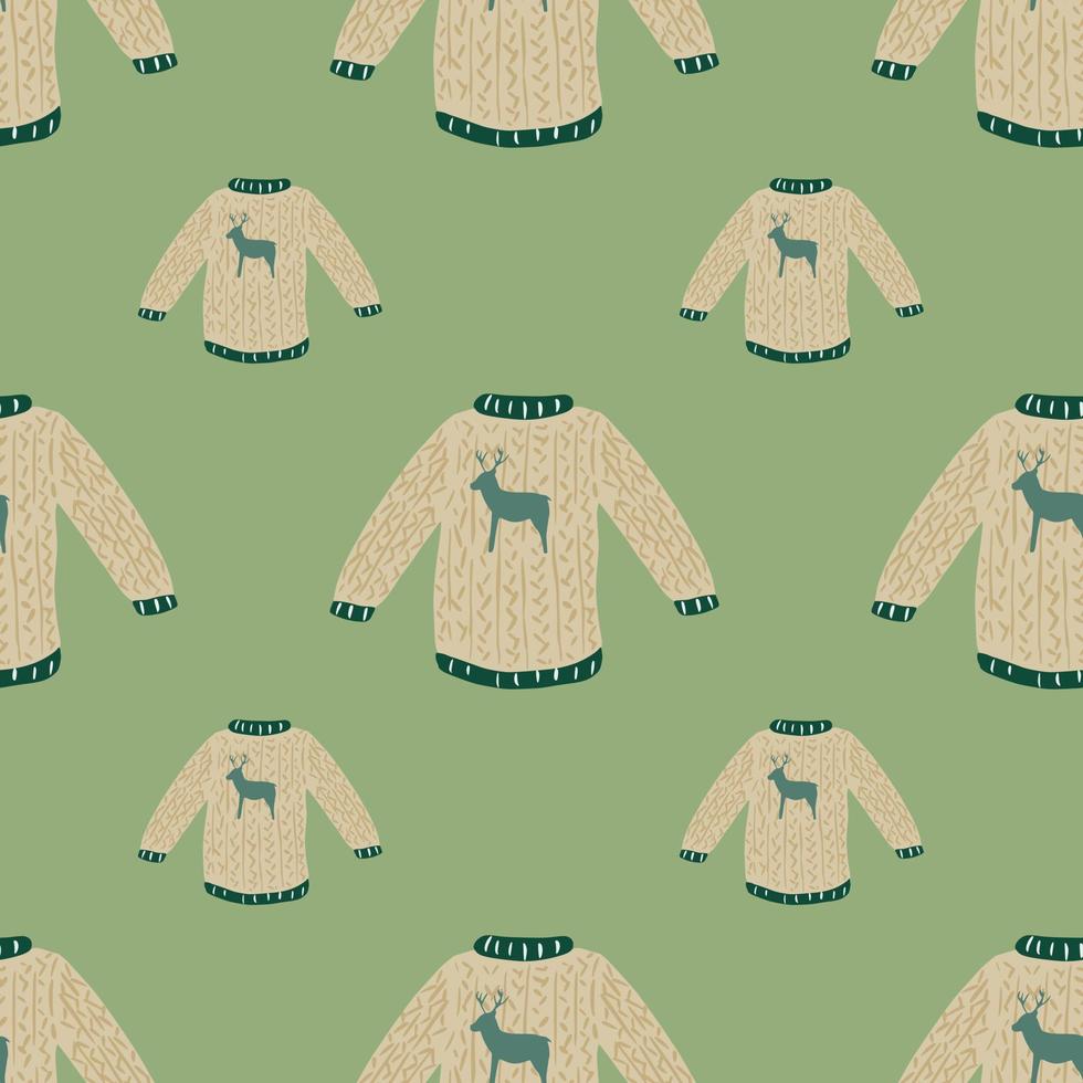 Pastel tones seamless pattern with beige sweater print. Green light background. vector