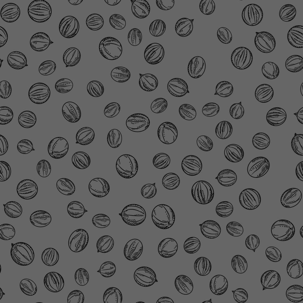 Black pepper seamless pattern on black background. Cooking ingredients wallpaper. vector