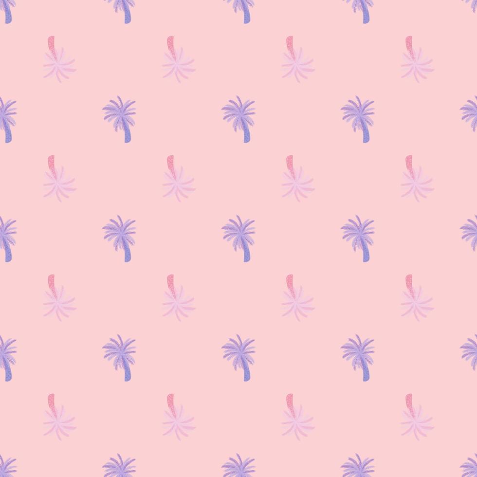 Decorative seamless pattern with purple pastel palm tree sute silhouettes. Light pink background. vector