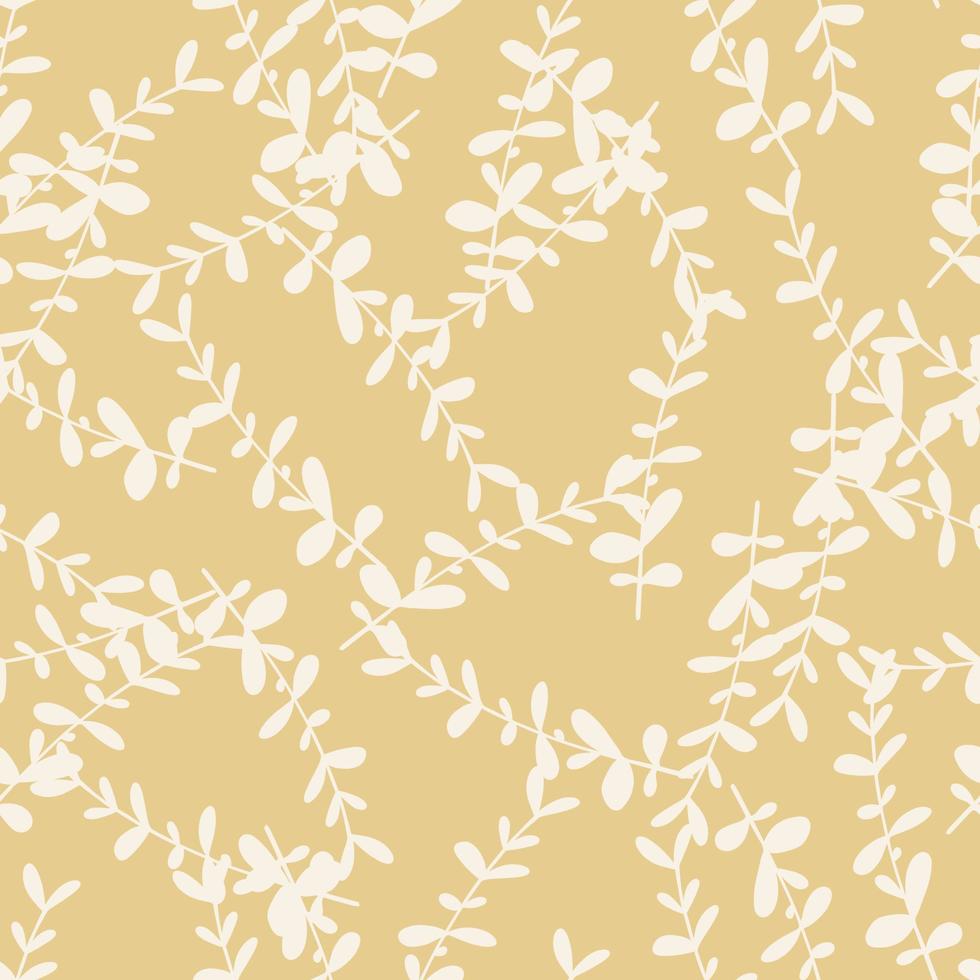 ramas de eucalipto blanco al azar formas botánicas patrón sin costuras. fondo beige pastel. vector