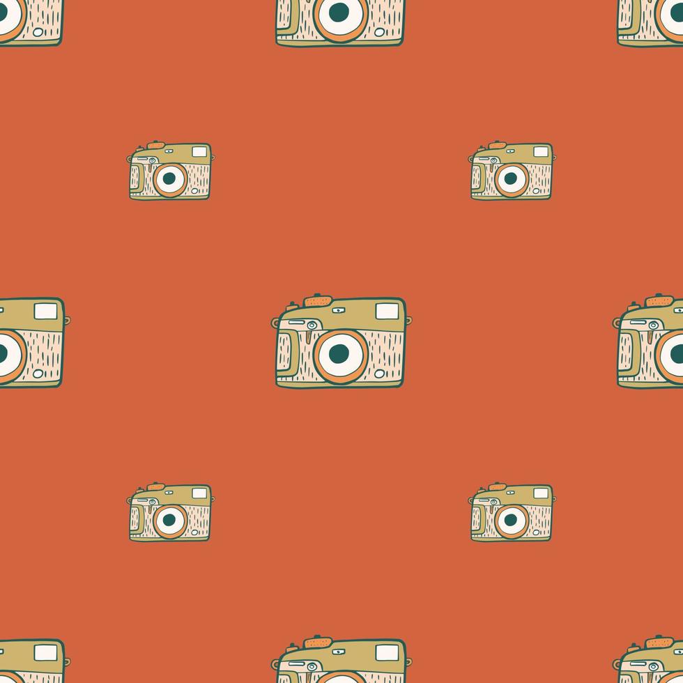 Photo camera vintage seamless pattern. Retro photo cameras design. Repeated texture in doodle style. vector