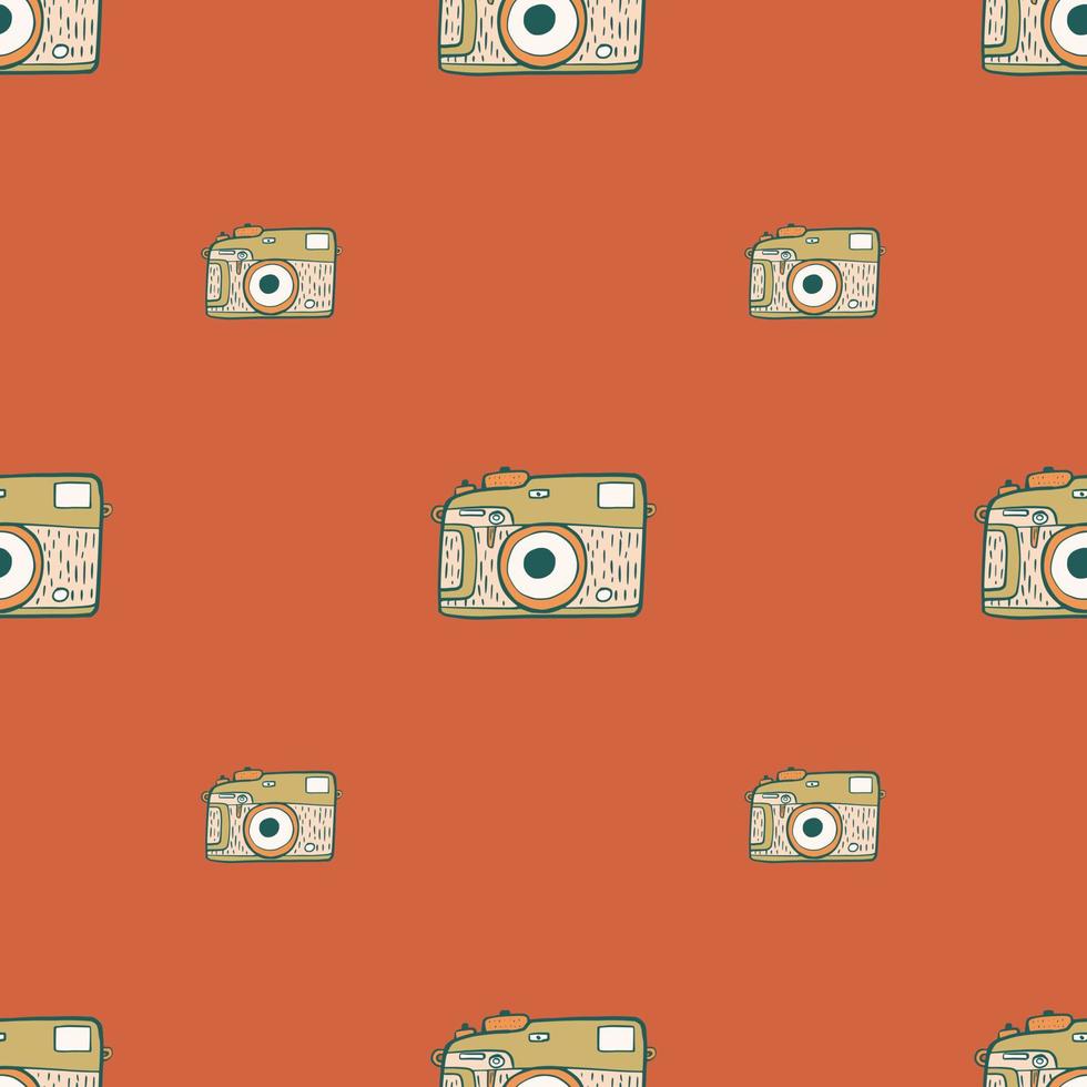 Photo camera vintage seamless pattern. Retro photo cameras design. Repeated texture in doodle style. vector