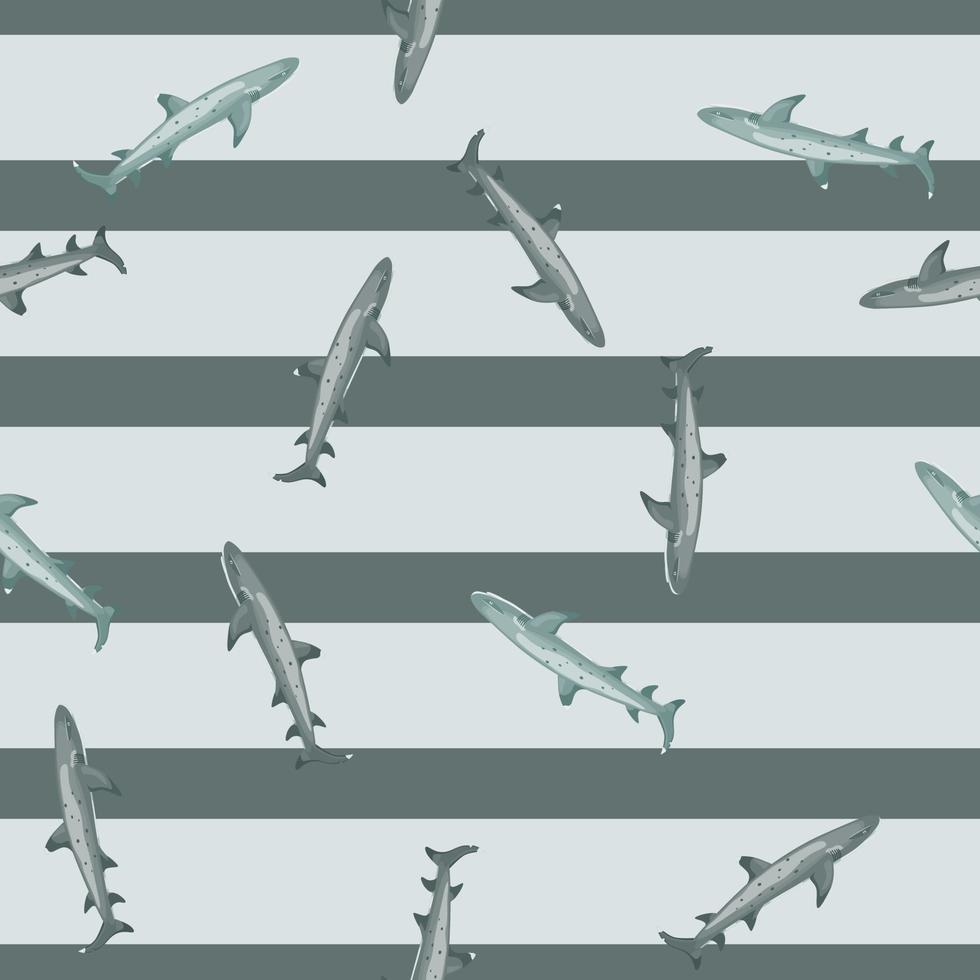 Reef shark seamless pattern in scandinavian style. Marine animals background. Vector illustration for children funny textile.