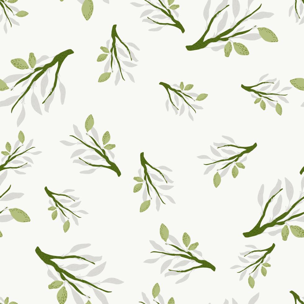 Random seamless pattern with green lemons and branches print. Light pastel background. Summer citrus backdrop. vector