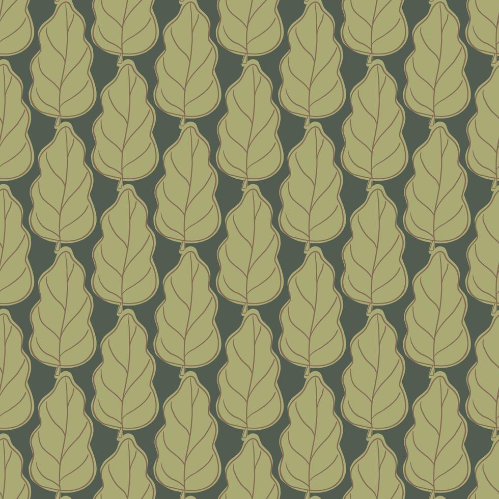 Hand drawn pale green oak leaves silhouettes seamless pattern. Decorative doodle backdrop. Simple style. vector
