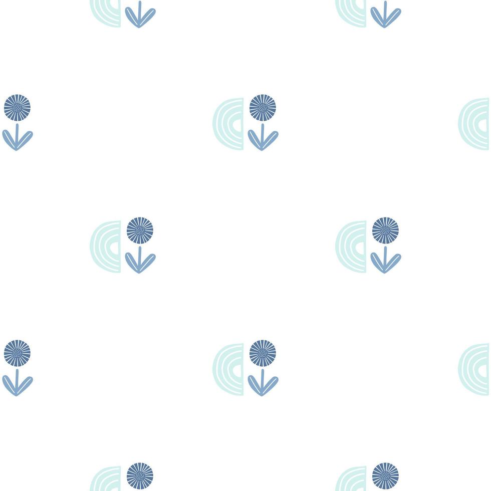 Seamless pattern abstract flowers on white background. Minimalist blue texture of plants for textile design. vector