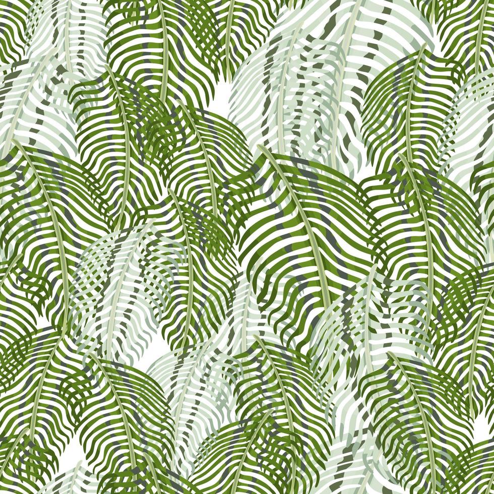 Natural seamless pattern with fern silhouettes foliage ornament. Random green and blue leaves print. vector