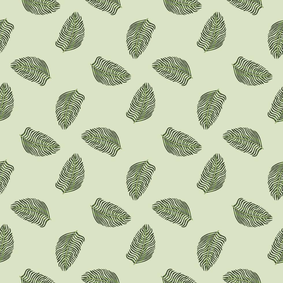 Hawaii seamless pattern with pale green geometric style fern leaf ornament. Pastel grey background. vector