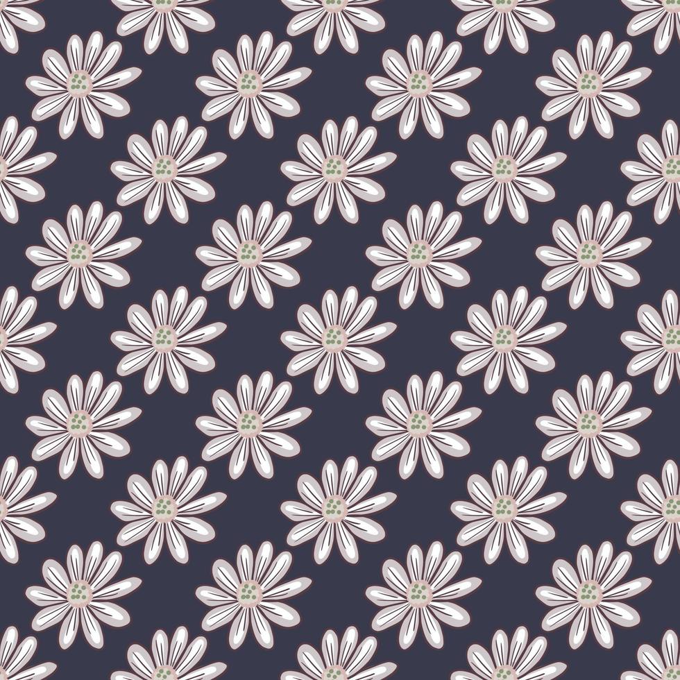 Decorative seamless pattern with simple style daisy flowers silhouettes. Navy blue background. Nature print. vector