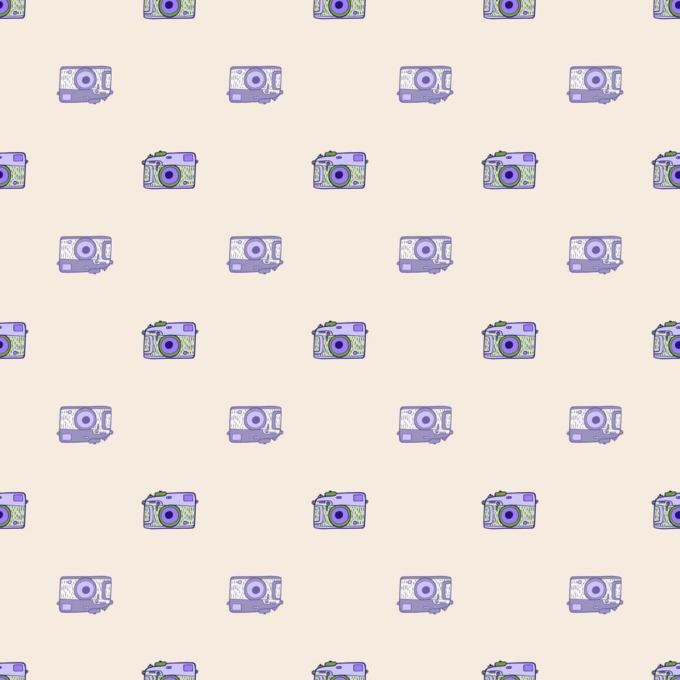 Photo camera vintage seamless pattern. Retro photo cameras design. Repeated texture in doodle style. vector