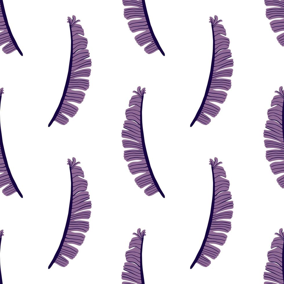Isolated seamless pattern with jungle foliage print. Purple fern leaves silhouettes on white background. vector