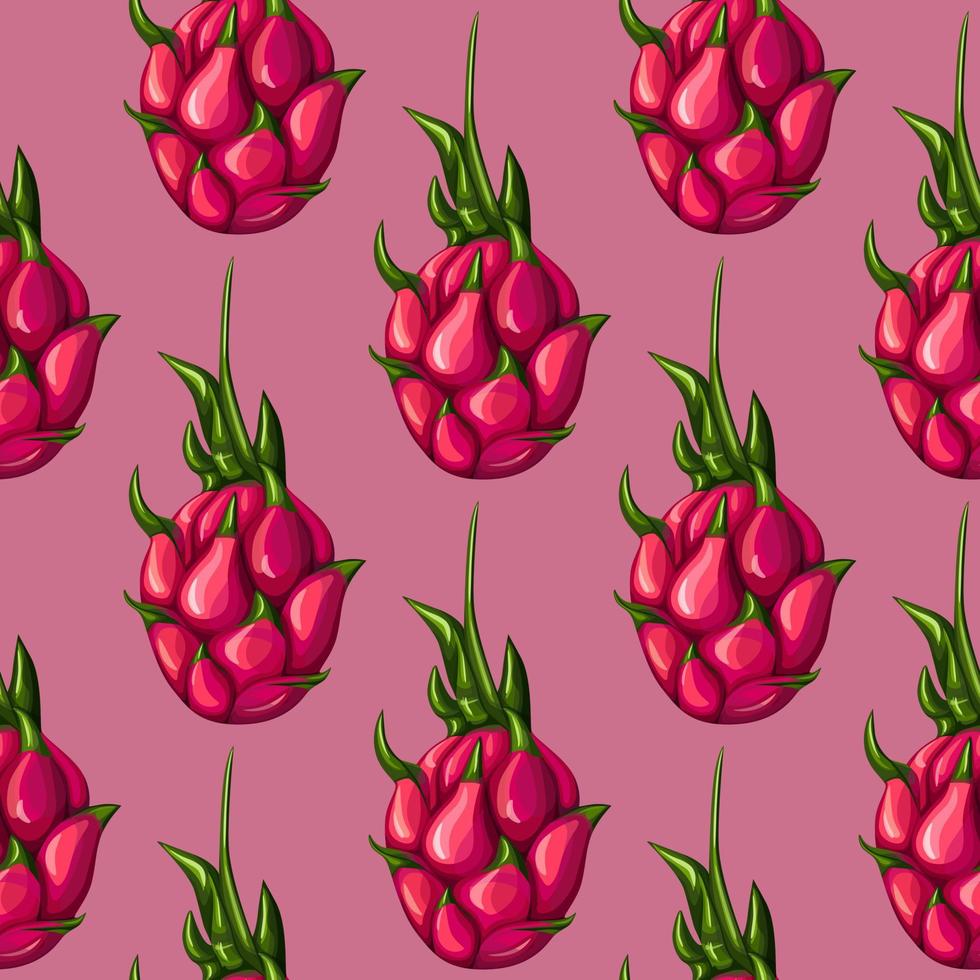patrón geométrico sin fisuras con toda la fruta del dragón rojo. fondo de pantalla de exóticas pitayas tropicales. vector