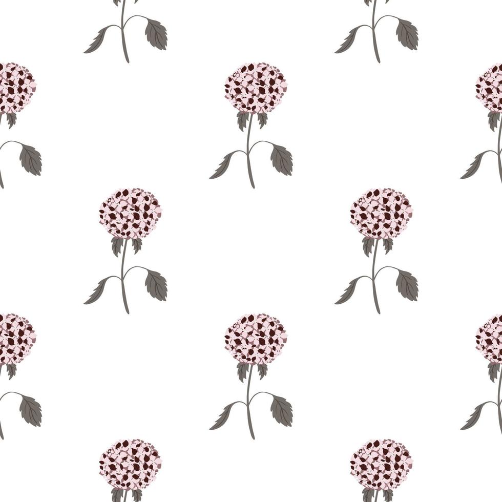 Decorative seamless pattern with doodle pink hydrangea flower ornament. White background. vector