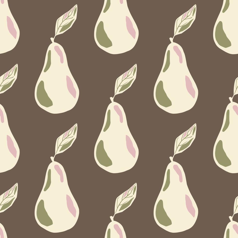 Harvest autumn seamless pattern with light pear silhouettes. Light brown background. vector