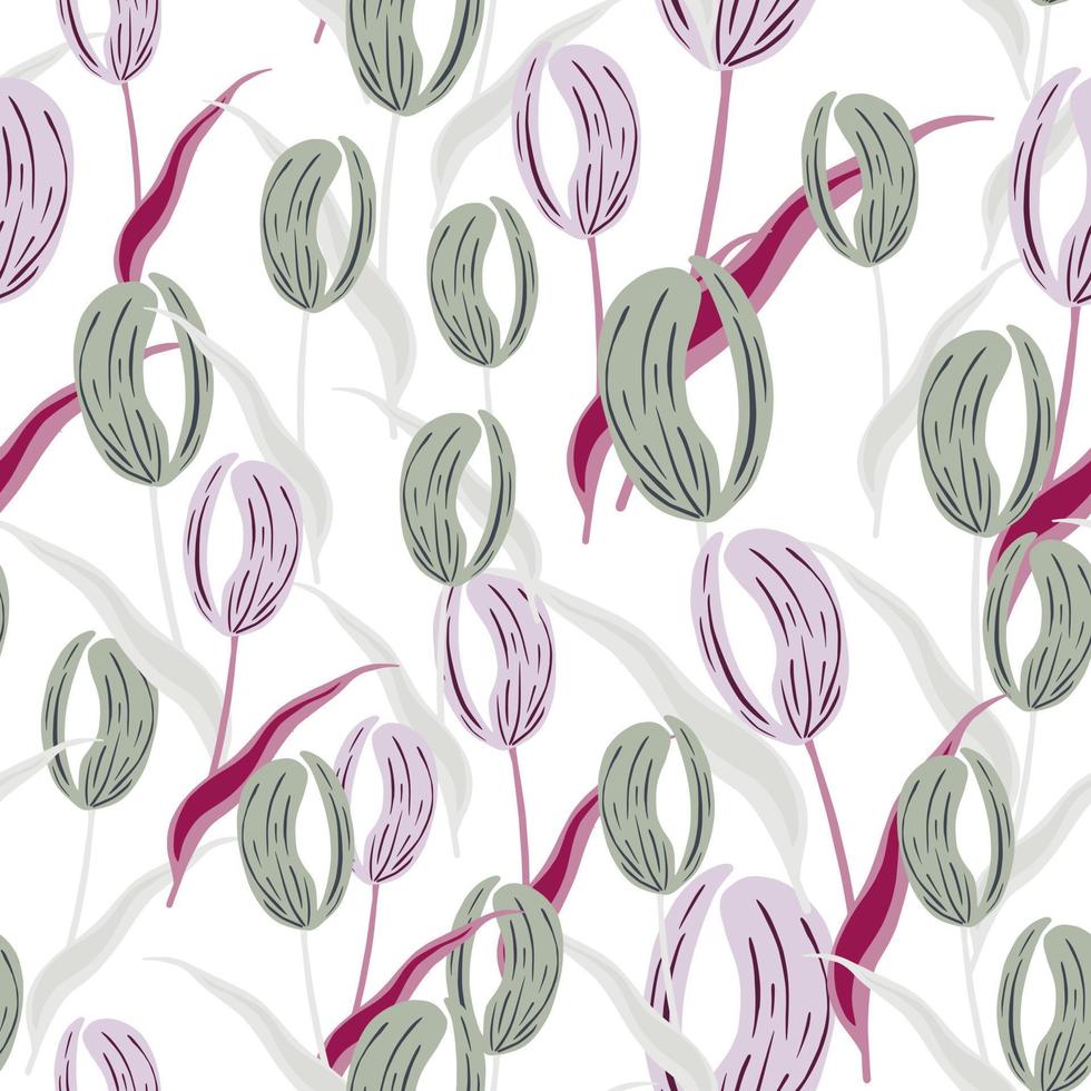 patrón floral decorativo sin costuras con elementos de flores de tulipán al azar en tonos pastel. telón de fondo aislado. vector