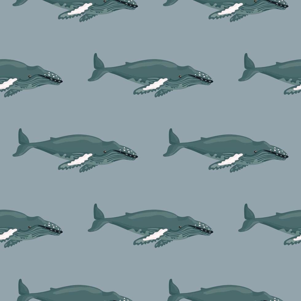 Seamless pattern Humpback whale on gray background. Template of cartoon character of ocean for children. vector