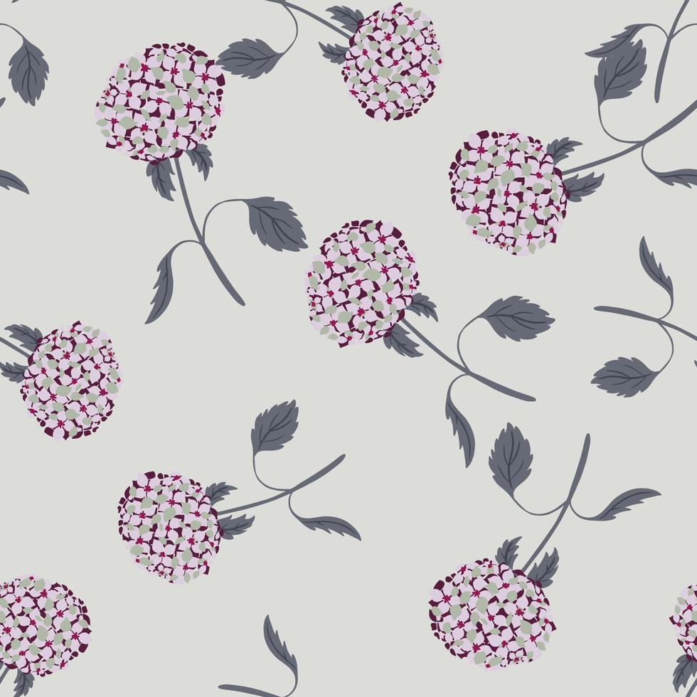 Seamless pattern with decorative random pink hydrangea flowers ornament. Pastel blue background. vector